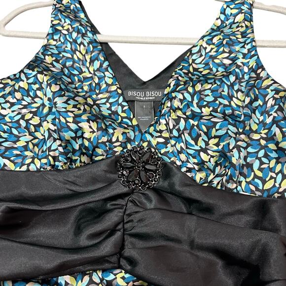 Bisou Bisou Y2K Top Blue Black Satin Sleeveless V-Neck Side Zip 2000s Size 2 - Picture 3 of 5